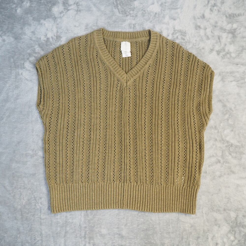 Joie Sleeveless Open‎ Knit Sweater Vest Sz Small Olive Green Fisherman Cottage